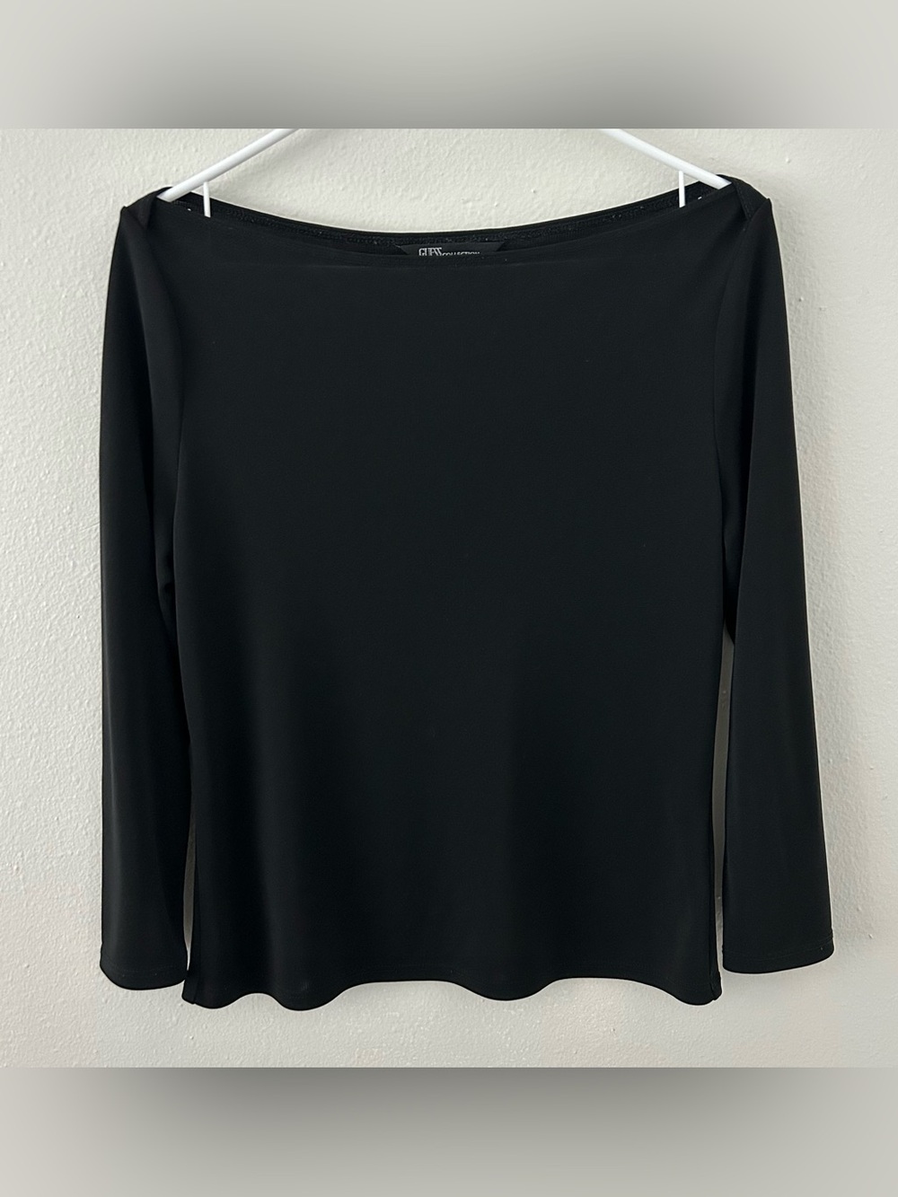 Vintage Guess Collection Solid Black Boatneck Top Women’s L 90s Y2K Minimalist